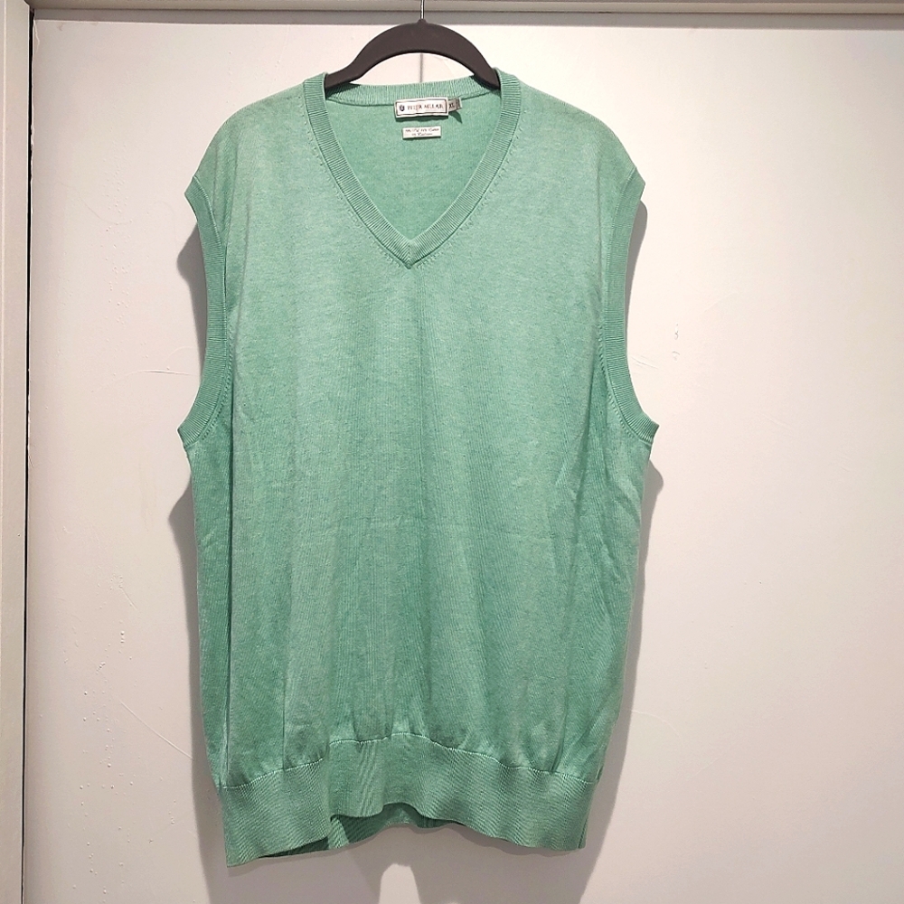 Peter Millar Sweater Vest XL Mint Green Silk Cotton Cashmere V-Nec…
